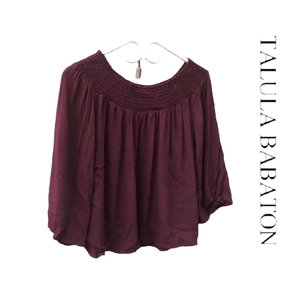 Aritzia talula burgundy Ruffle 3/4 Sleeve Off-the-Shoulder Blouse